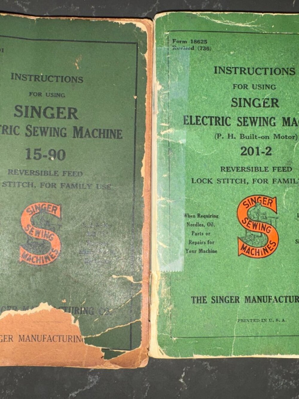 Vintage Singer Sewing Machine Manuals 15-90, 201 and Students Book of Sewing